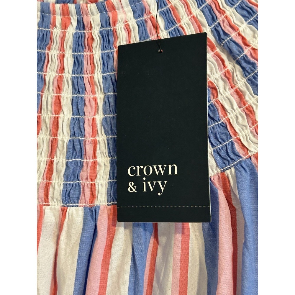 Crown & Ivy Dress Women's Size XL Flutter Sleeve Smocked Stripe Patriotic NWT - Picture 4 of 8